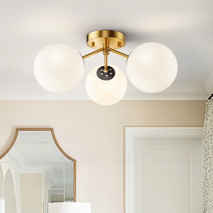 Maxax 3 Globe Ceiling Light 17 Inch Mid Century Modern Semi Flush Mount Ceiling Light Fixture for Bedroom,Living Room,Dinning Room, Foyer, Hallway #19228