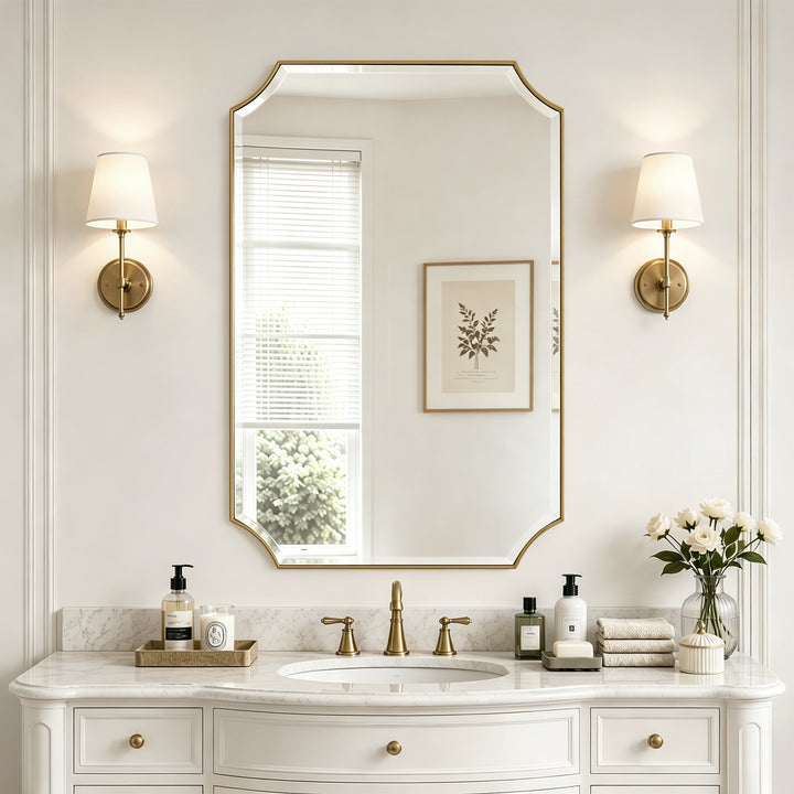 Rectangular Gold Framed Wall Mirror, Stainless Steel Vanity Mirror for Bedroom & Living Room #45001
