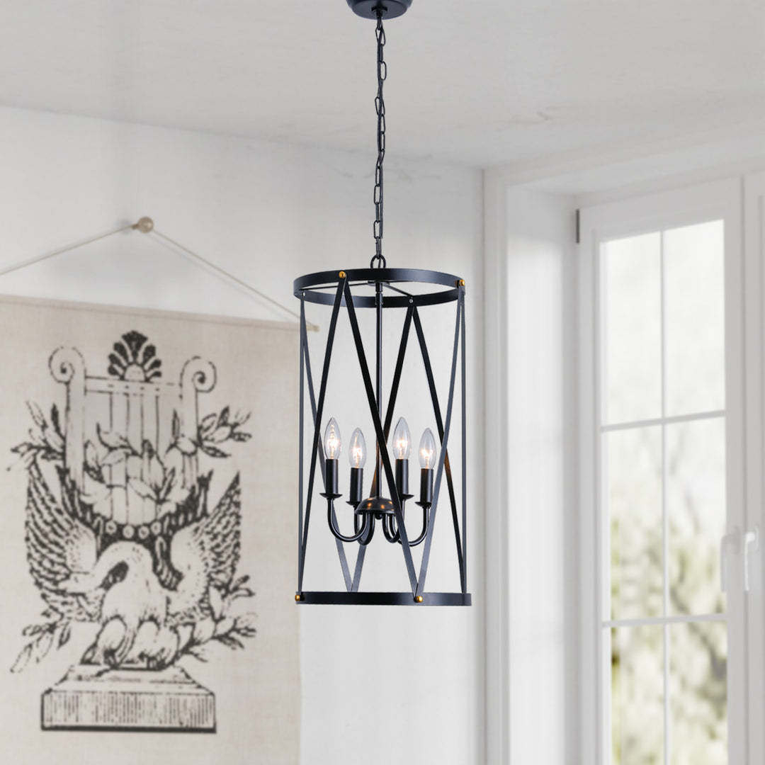 Maxax 4- Light Lantern & Candle Style Drum&Geometric Chandelier #19142