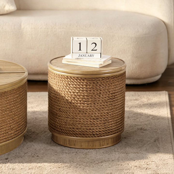 15.94" Handwoven Hyacinth Storage End Table for Living Room & Bedroom #25043