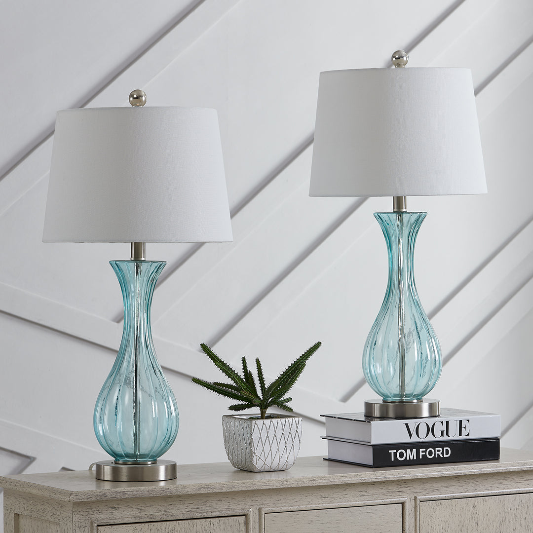 Maxax Blue and Silver Glass Bedside Table Lamp Set of 2