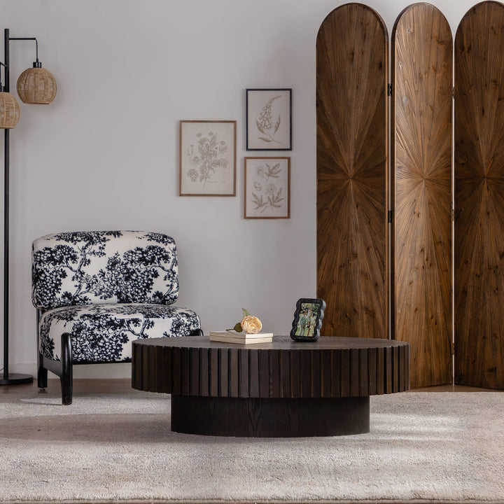 Timeless Round Coffee Table Handcrafted Relief Wooden Olive-Shaped Tea Table For Living Room #25013