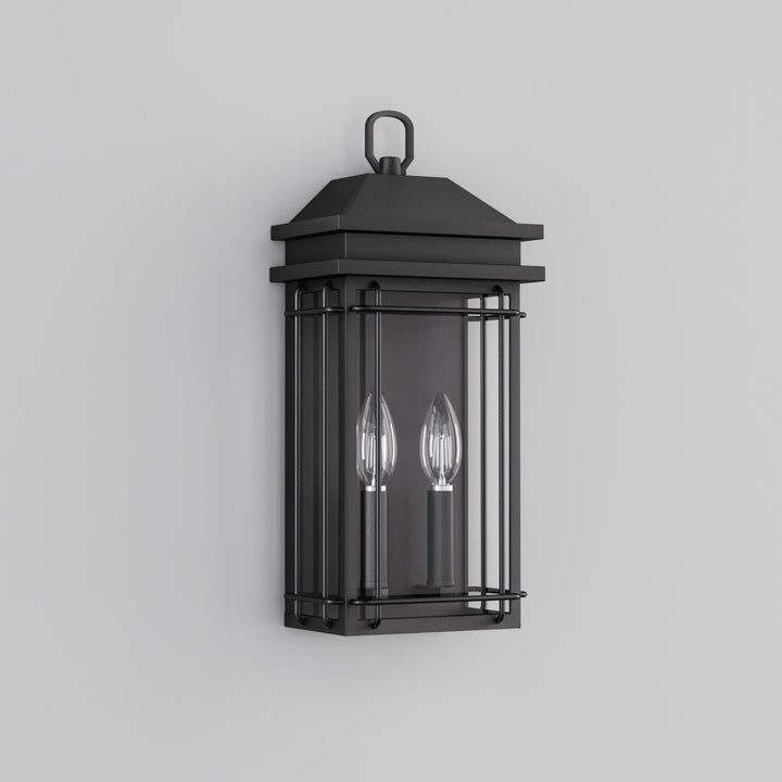 Solstice 2 - Light 16''H Black Iron Tempered Glass Outdoor Wall Light With Dusk To Dawn #7083