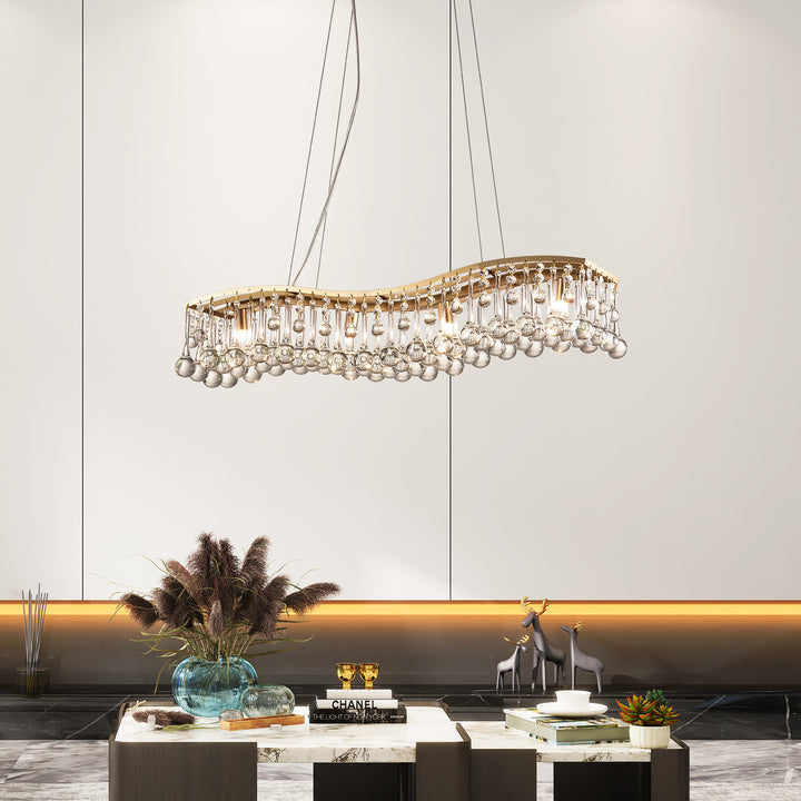 Maxax 4 - Light Kitchen Island Square Chandelier With Crystal, Gold finish #MX19110