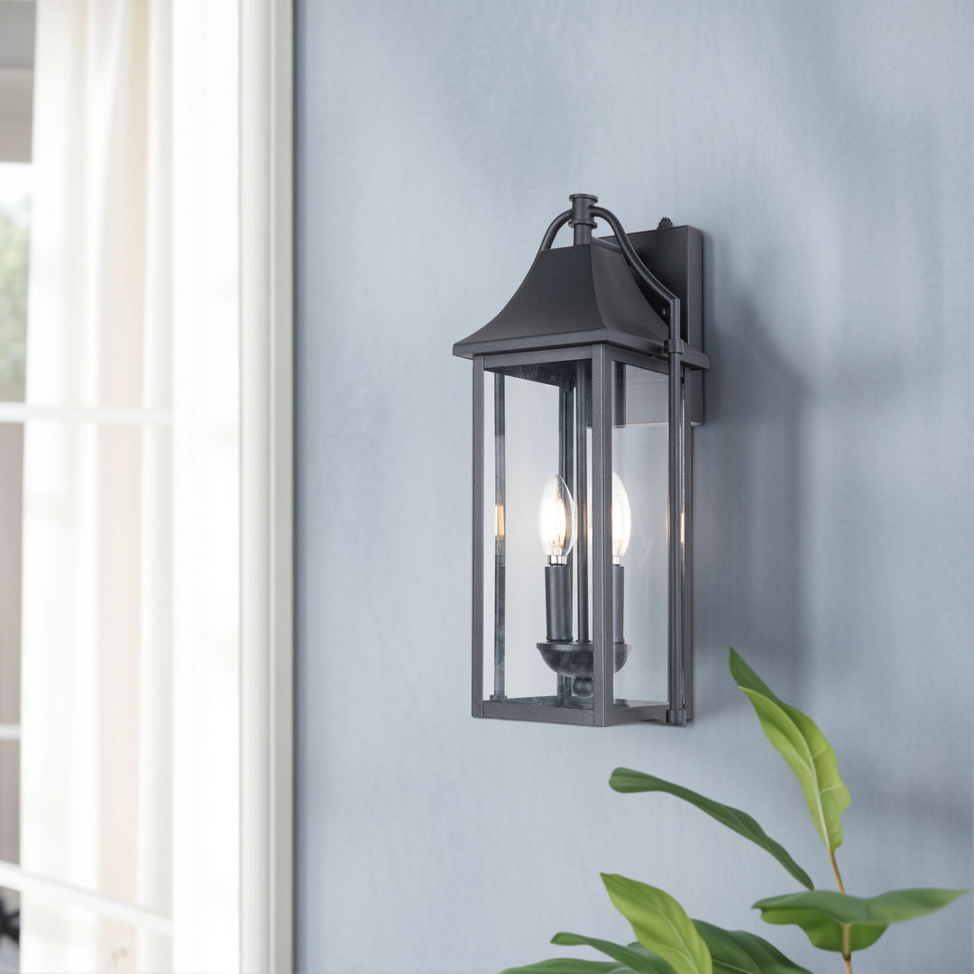 Lawyettle 18" Outdoor Wall Lantern with Dusk to Dawn Sensor, 2-Light Waterproof Brown Wall Sconce with Glass for Porch, Garage, Front Door, Patio #7040
