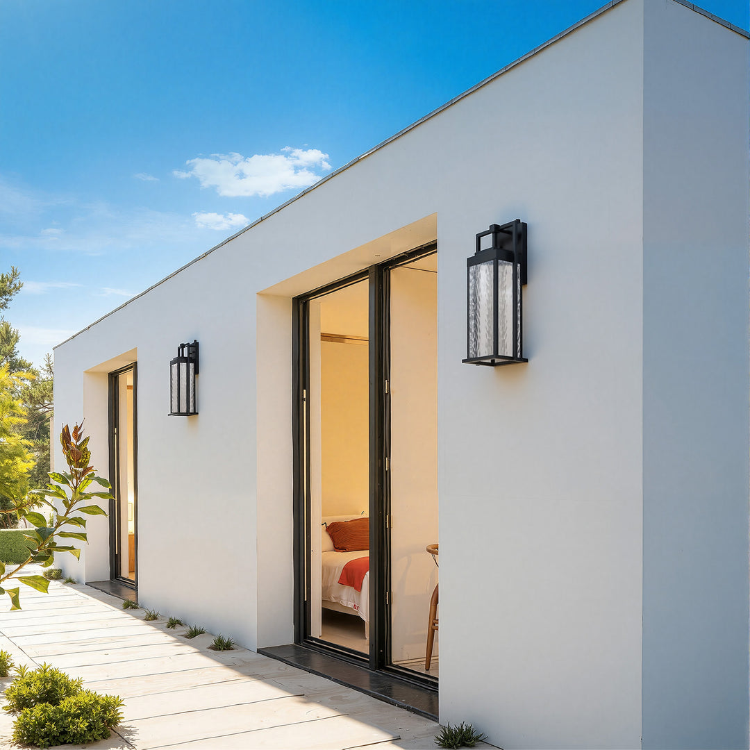 Terrain 18'' H Dimmable LED Black Iron Water Ripple Glass Outdoor Wall Light with Dusk to Dawn #OW7099