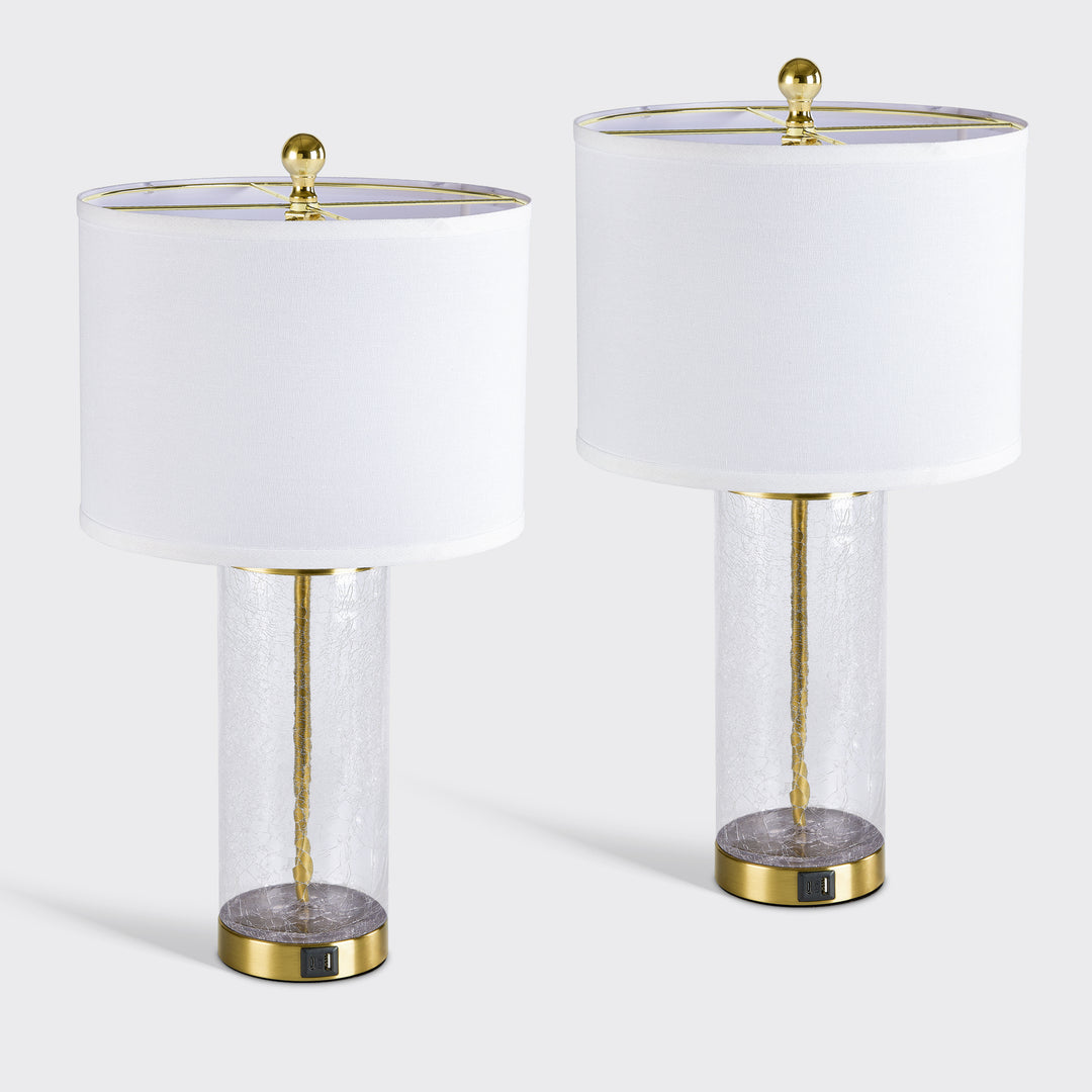 23.25" Modern Glam Glass And Metal Table Lamp With Usb For Living Room/bedroom (Set of 2) #T263