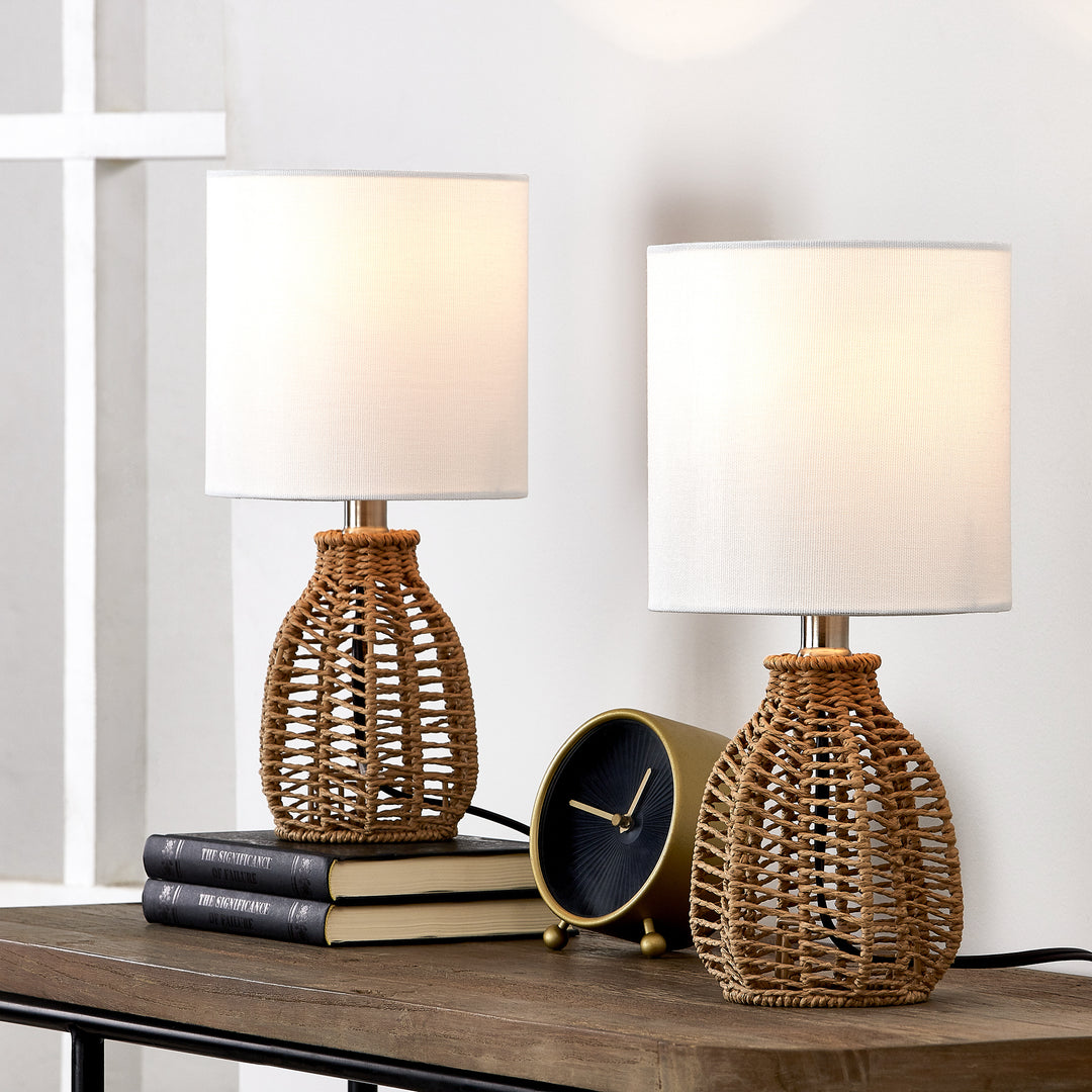 12.5'' Small Coastal Brown Rattan Table Lamp Set (Set of 2)