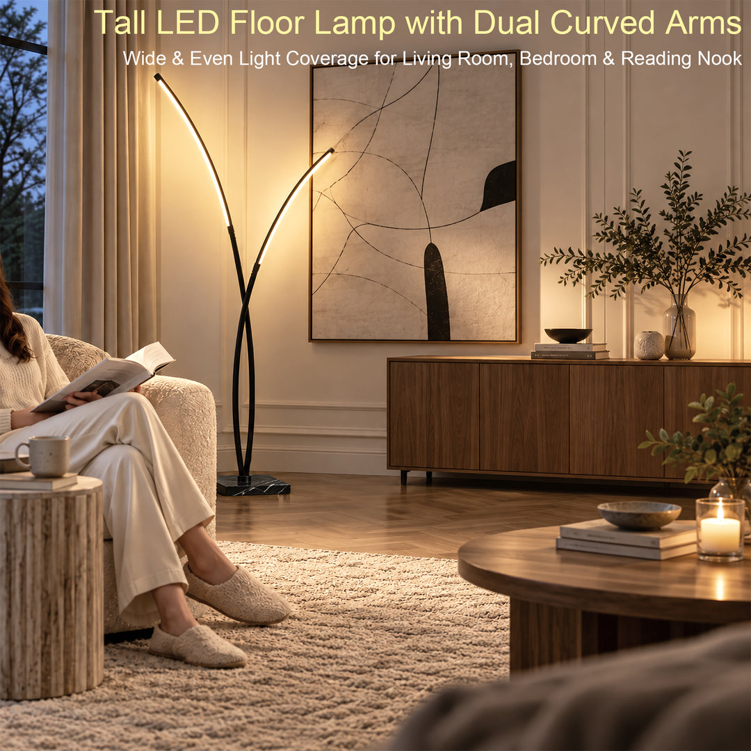 80" Modern LED Metal Floor Lamp 3-Color Lighting Stepless Dimming with Marble Base 