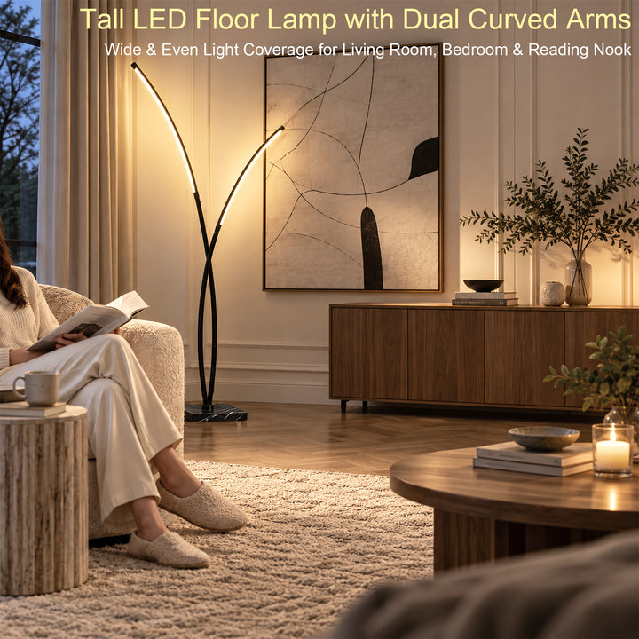 80" Modern LED Metal Floor Lamp 3-Color Lighting Stepless Dimming with Marble Base 