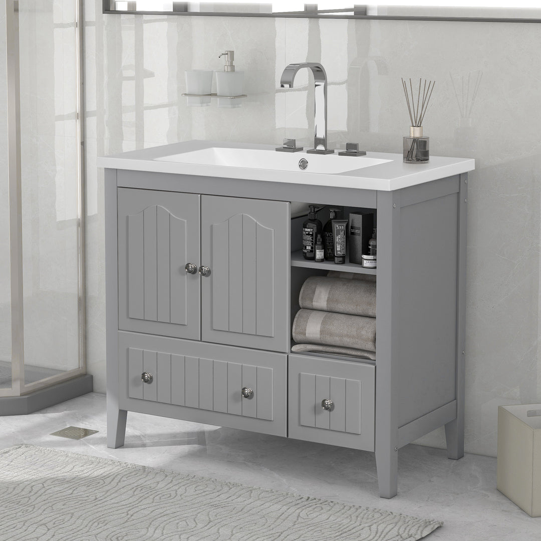 36'' Single Bathroom Vanity Cabinet With Ceramic Sink Top #BV-002-36GY