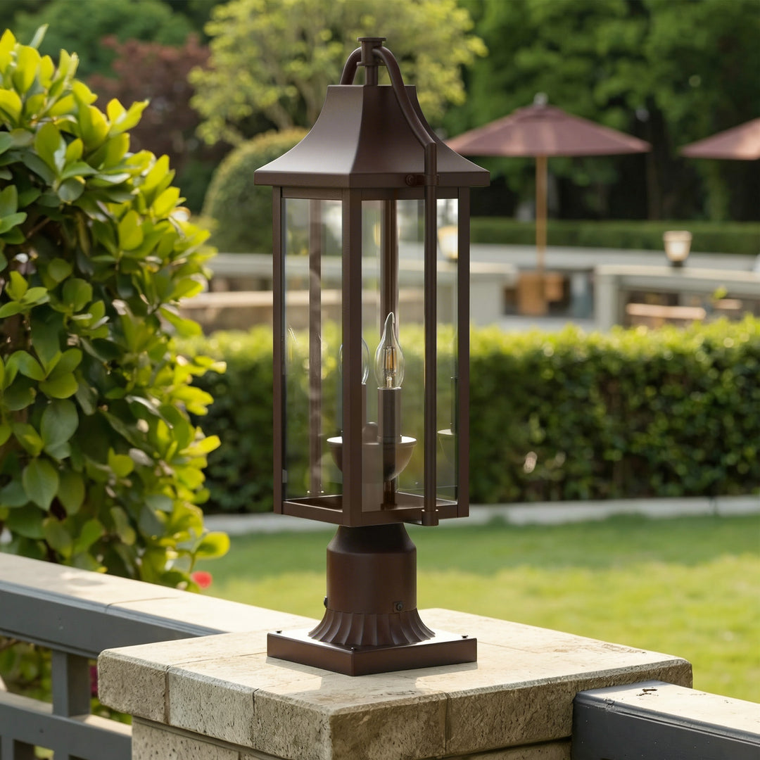 Pathfinder 23''H Black Outdoor Post Light with Clear Tempered Glass and Pier Mount Base #OP7114
