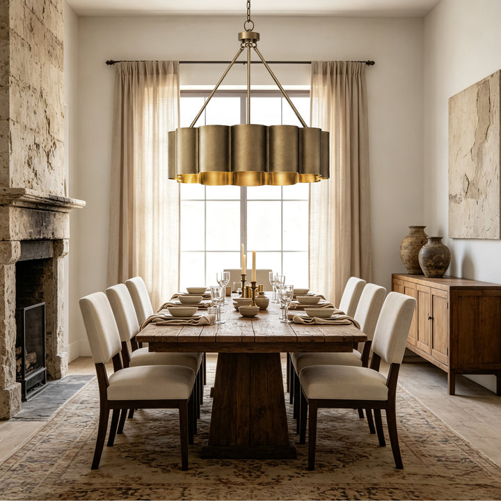 25" Modern Antique Bronze Drum Chandelier with Metal Shade for Dining Room & Bedroom #48013