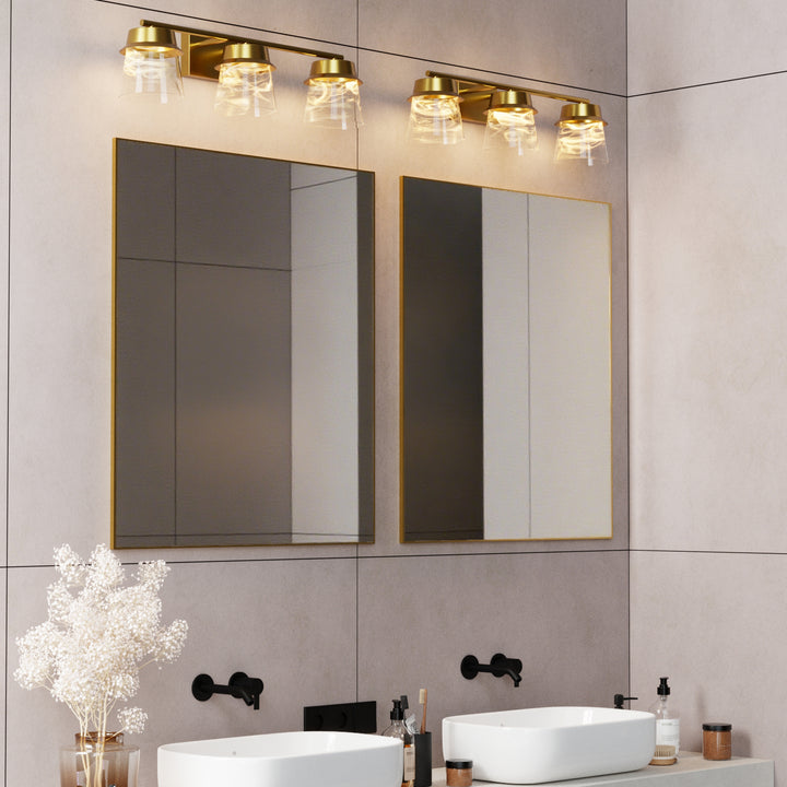 Glimmer 22.6w" 3-light Led Dimmable 3000k/4000k/5000k 3cct ETL Certificated Vanity Light With Patterned Glass #MX21055