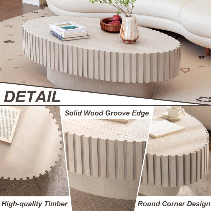 Timeless Round Coffee Table Handcrafted Relief Wooden Olive-Shaped Tea Table For Living Room #25013