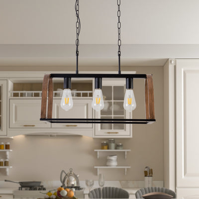 Maxax 3 - Light Kitchen Island Rectangle Pendant with Wrought Iron Accents #19187-3WG