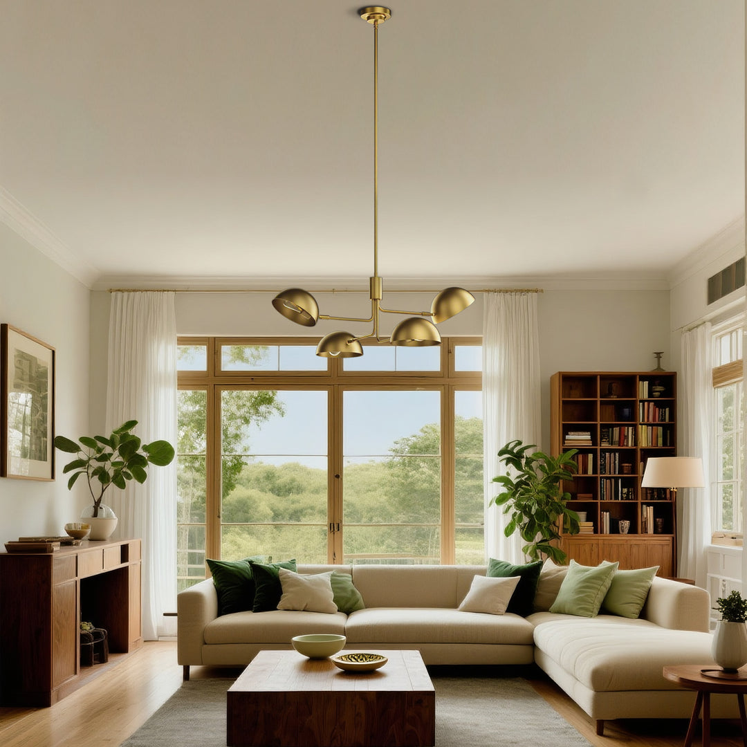 Glimmer 4-light 36" Gray/brass Modern Sputnik Chandelier With Electroplating Shade For Dining Room Or Kitchen #29030
