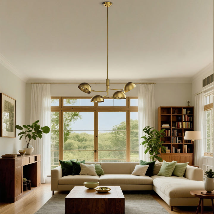 Glimmer 4-light 36" Gray/brass Modern Sputnik Chandelier With Electroplating Shade For Dining Room Or Kitchen #29030