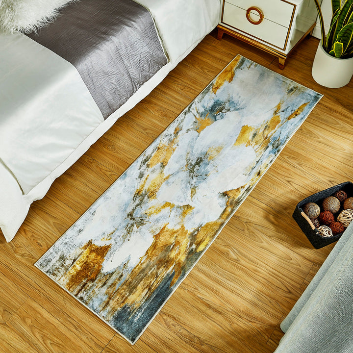 YUIlili Yullili Area Rug 4x6 Washable Rugs, Flower Rug Low Pile Oil Painting Carpet No Slip No Shedding Rugs for Kids Room, Bedside, Playroom, Room Decor, Yellow #AZJL7