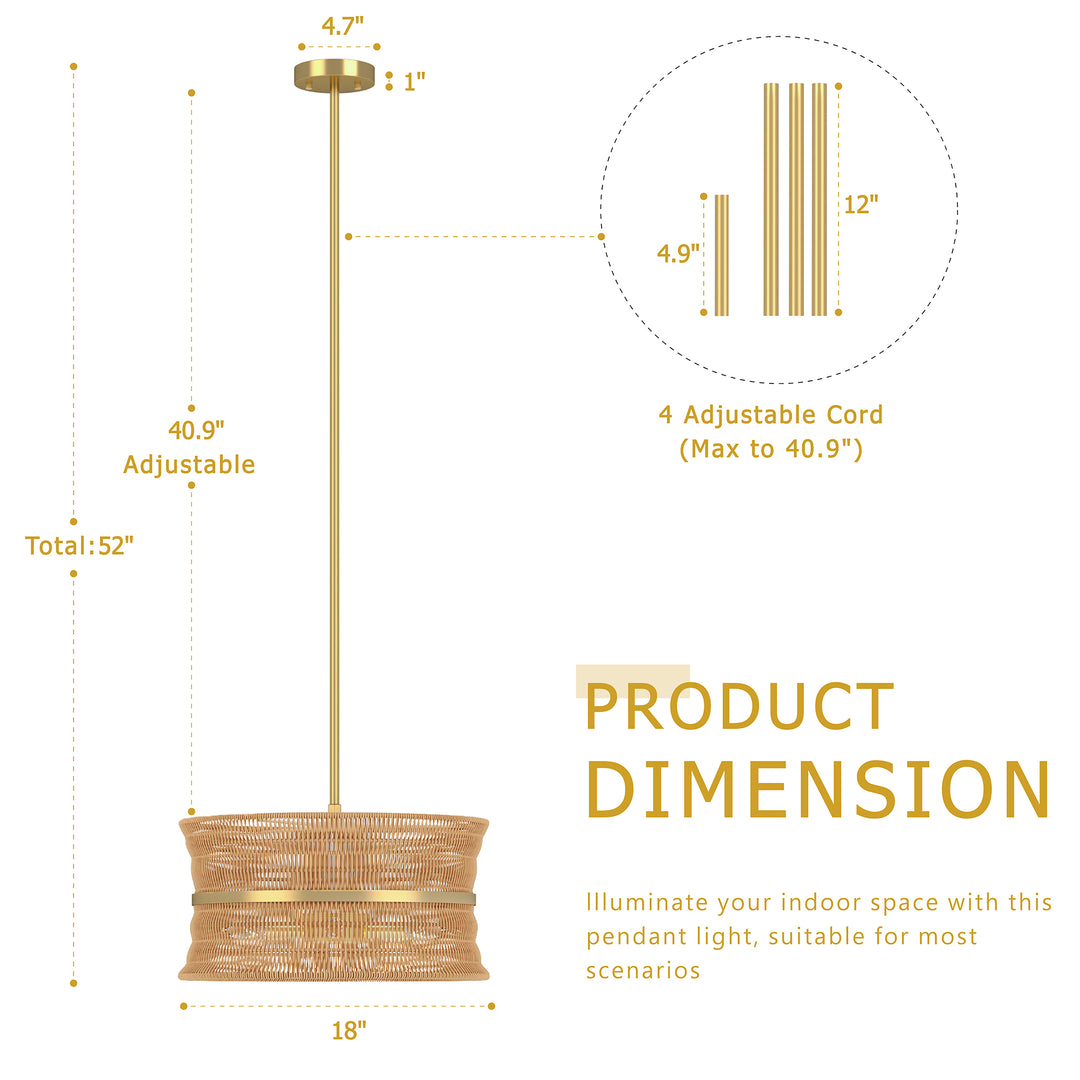4-Light Rattan Shaded Drum Chandelier For Dinning Room #28026