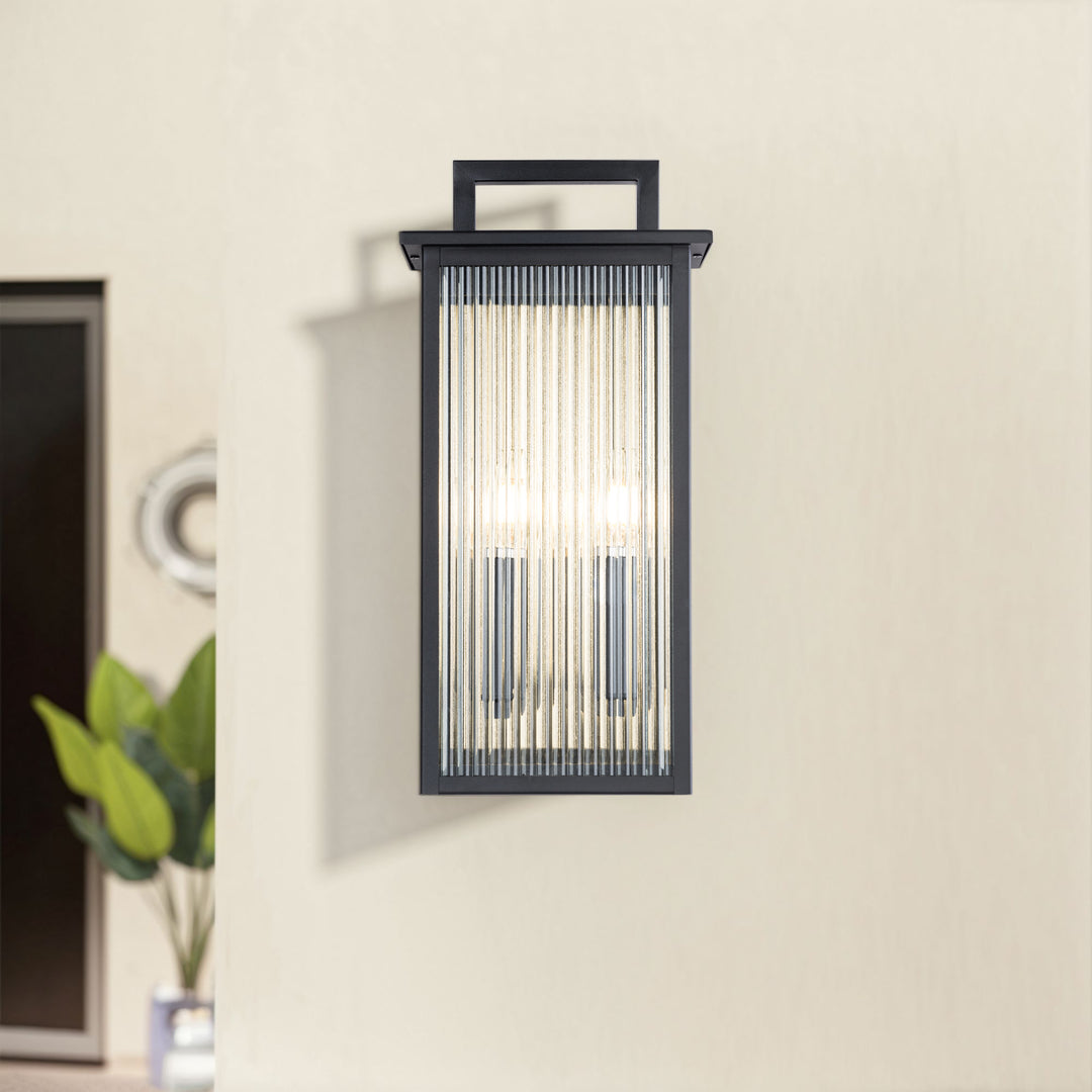 2 - Light 18''H Black Metal Glass Outdoor Wall Sconce with Dusk to Dawn #7039-2BK