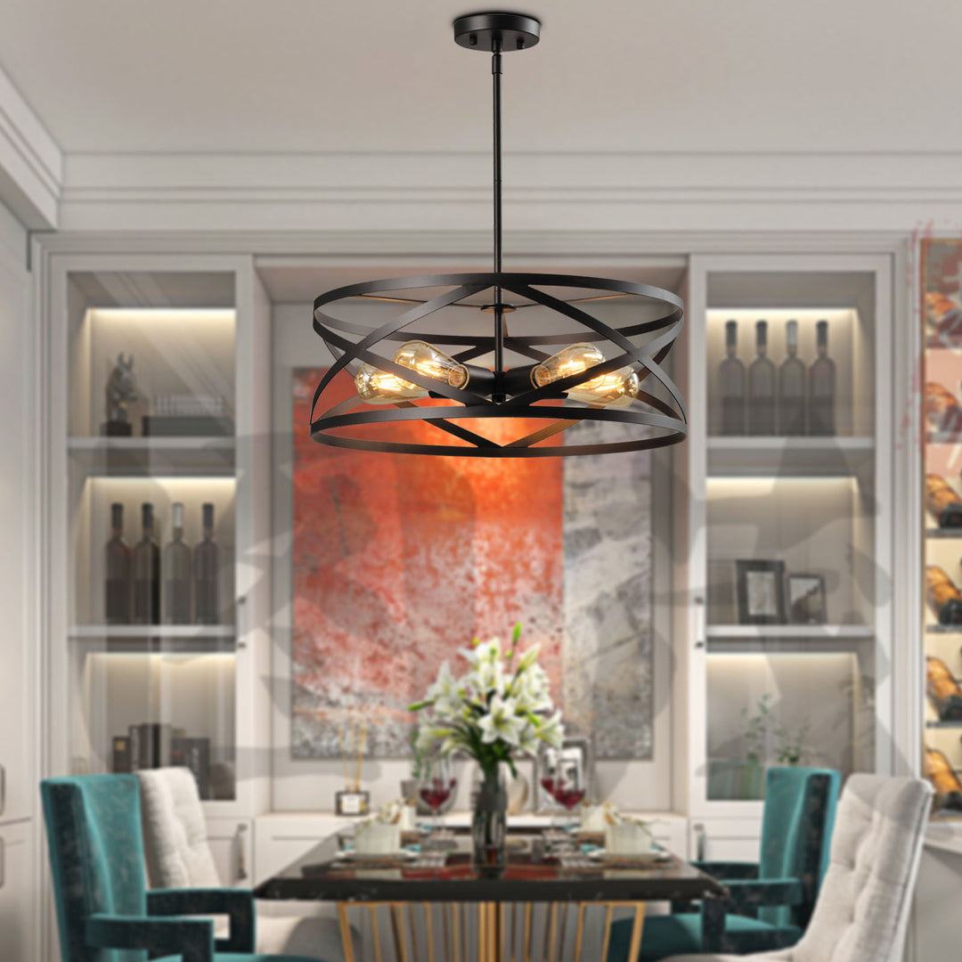 Maxax 5 - Light Lantern Geometric Chandelier with Wrought Iron Accents#MX21022-5BG