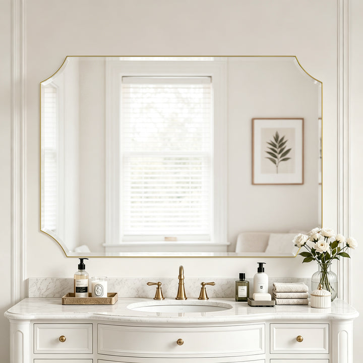 Rectangular Gold Framed Wall Mirror, Stainless Steel Vanity Mirror for Bedroom & Living Room #45001