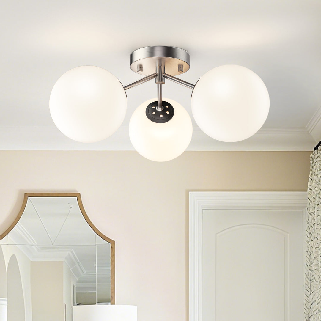 Maxax 3 Globe Ceiling Light 17 Inch Mid Century Modern Semi Flush Mount Ceiling Light Fixture for Bedroom,Living Room,Dinning Room, Foyer, Hallway #19228