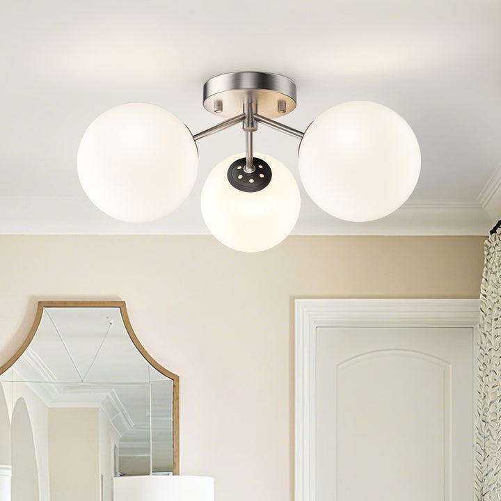 Maxax 3 Globe Ceiling Light 17 Inch Mid Century Modern Semi Flush Mount Ceiling Light Fixture for Bedroom,Living Room,Dinning Room, Foyer, Hallway #19228