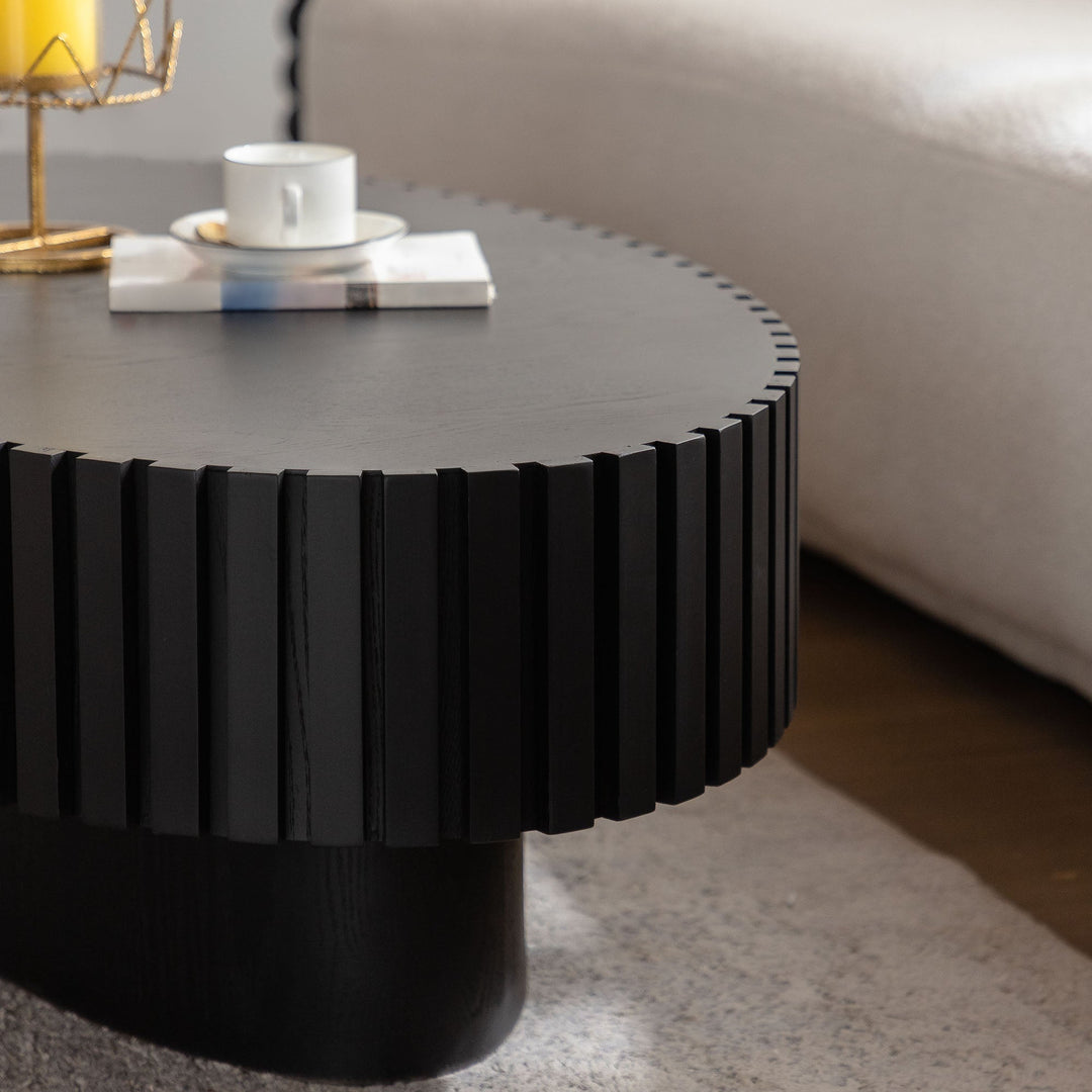 Timeless Round Coffee Table Handcrafted Relief Wooden Olive-Shaped Tea Table For Living Room #25013