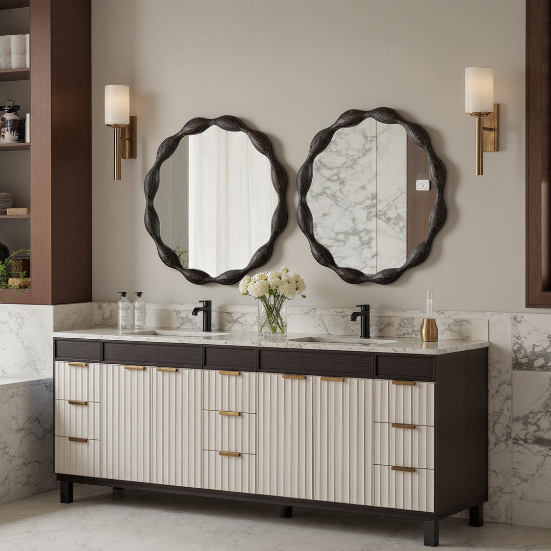 Clarity 32.5" Vintage Oval Solid Wood Framed Wavy Organic Design Wall Mounted Vanity Mirror #25036