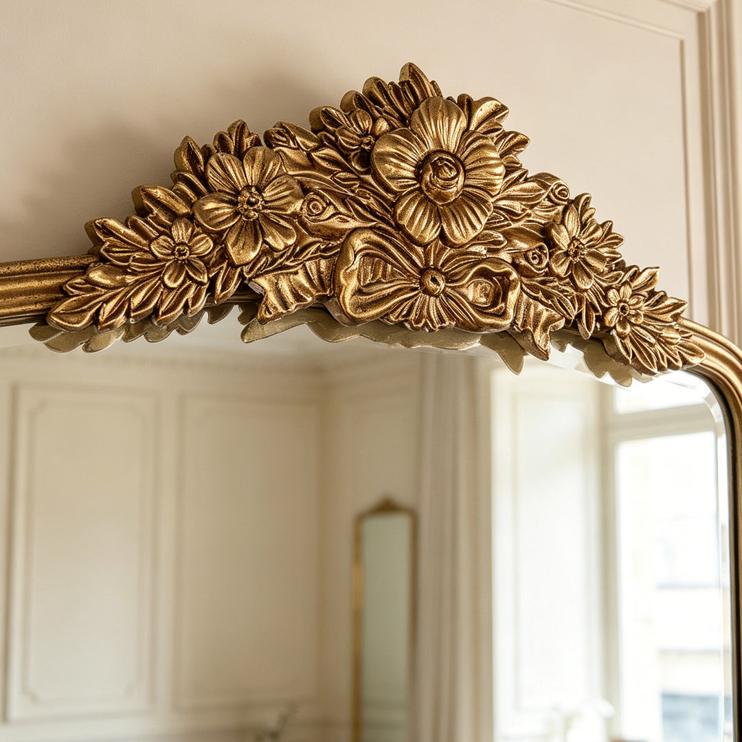 Panorama Vintage Iron Gold Baroque Metal Arched Vanity Mirror For Bedroom&living Room #30010