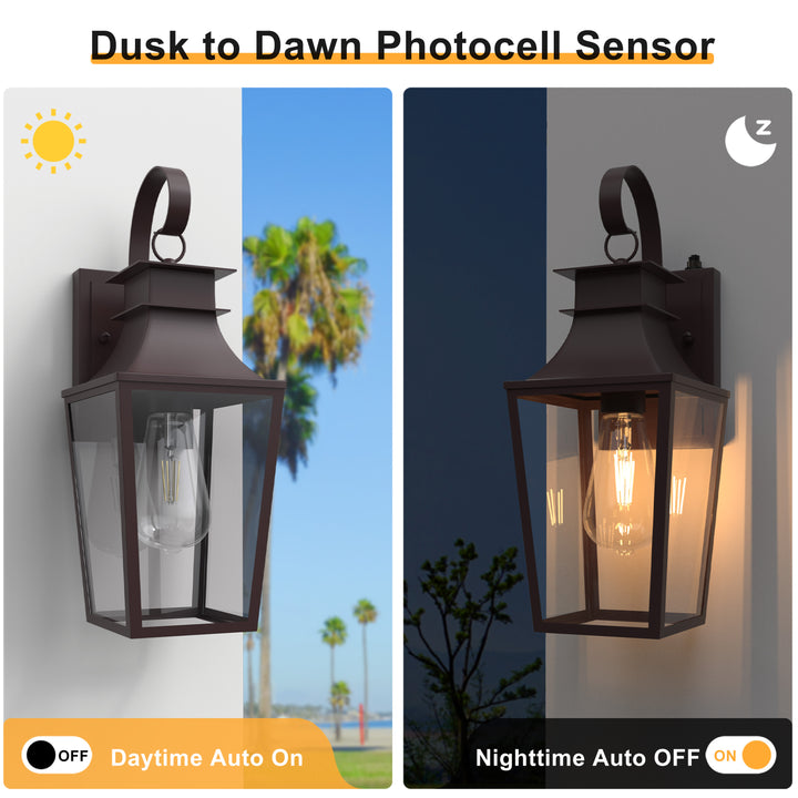 Tempered Glass Outdoor Wall Light With Dusk To Dawn #7060-2BK