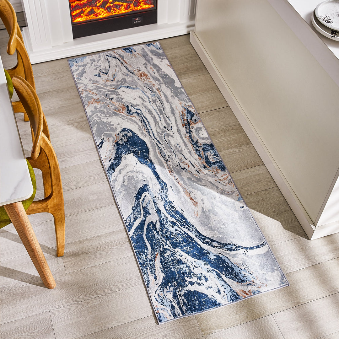 YUIlili Blue Abstract Rugs Swirling Designs Machine Washable #AZJL4