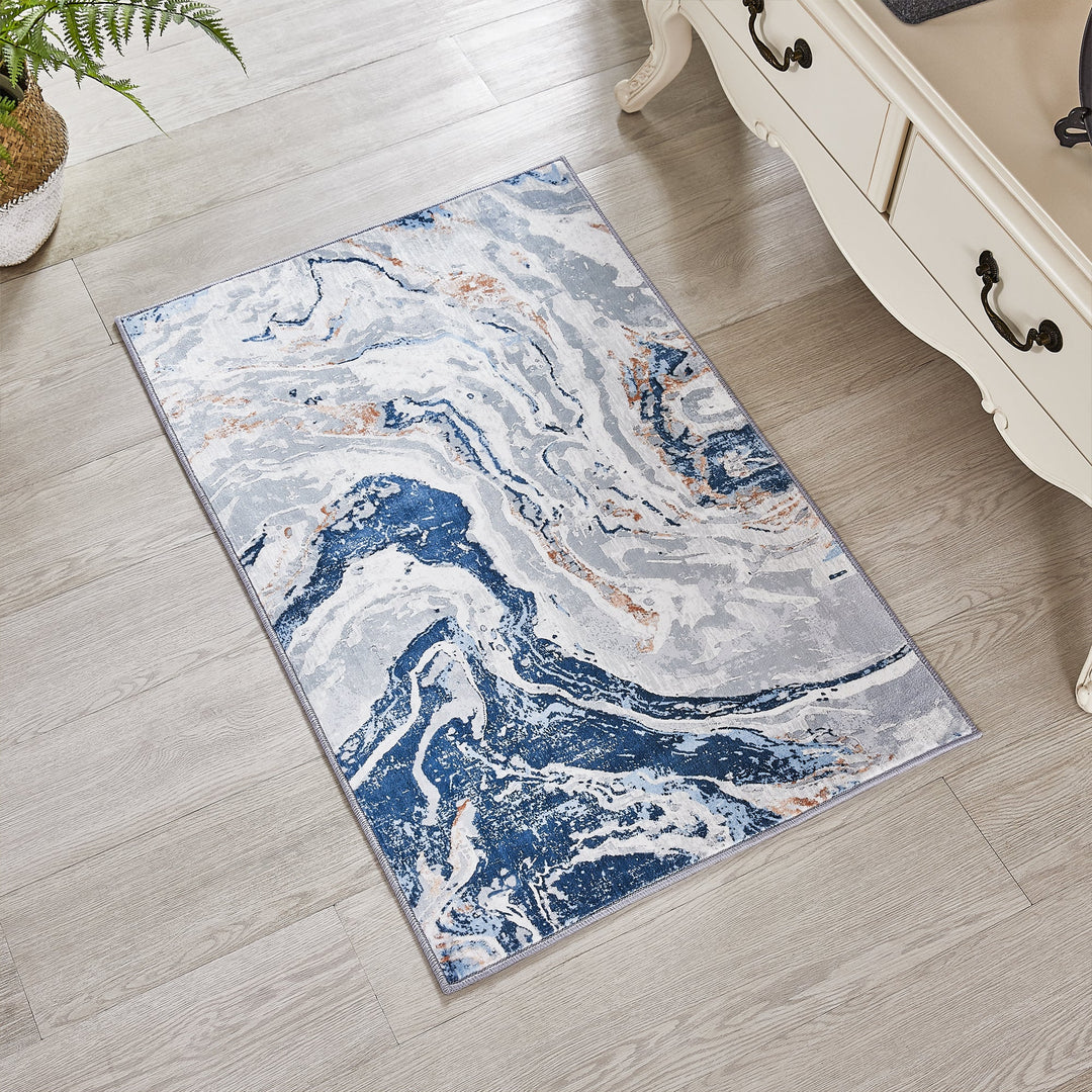 YUIlili Blue Abstract Rugs Swirling Designs Machine Washable #AZJL4