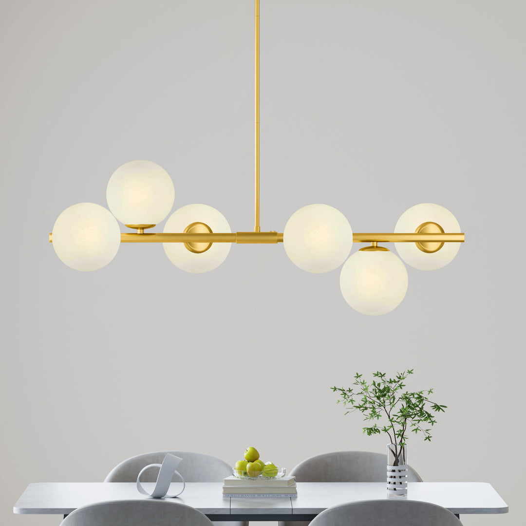 6-light Modern Liner Milky White Glass And Metal Chandelier For Living Room/dining Room #29009-6BK