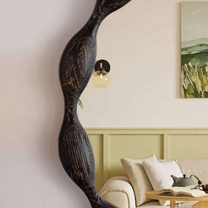 Clarity 32.5" Vintage Oval Solid Wood Framed Wavy Organic Design Wall Mounted Vanity Mirror #25036