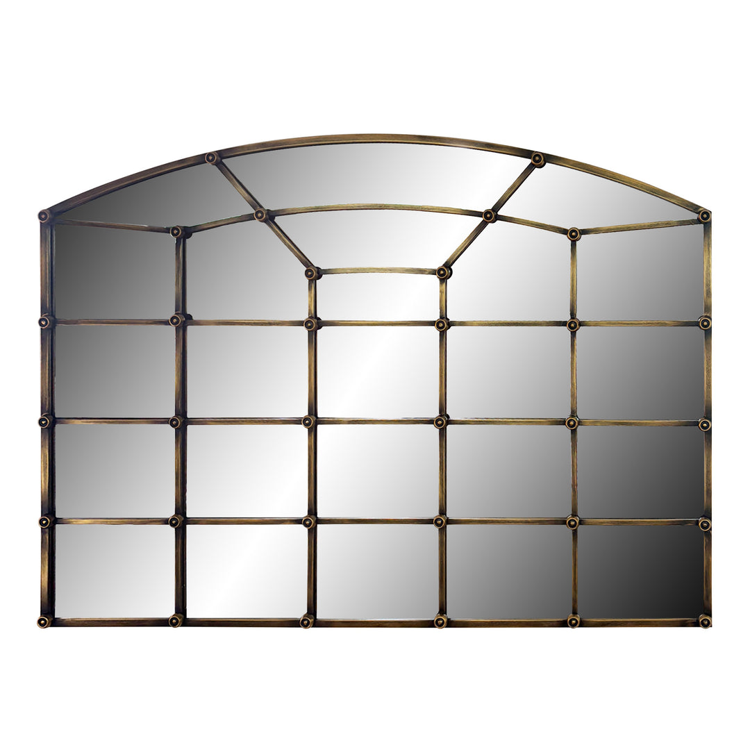 Reflect Vintage Metal Framed Arch Bronze Window & Wall Mantel Mirror For Living Room Entryway #30005