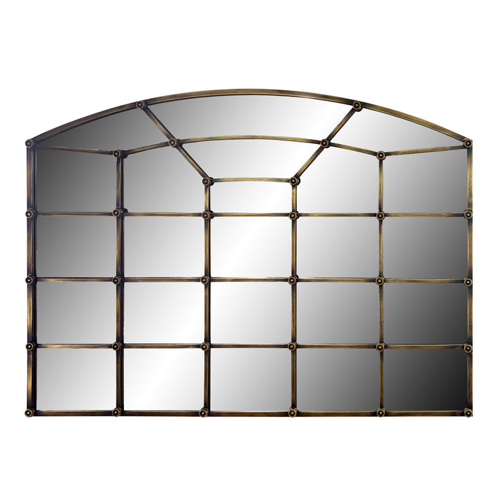 Reflect Vintage Metal Framed Arch Bronze Window & Wall Mantel Mirror For Living Room Entryway #30005