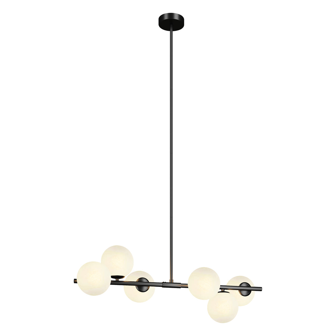 6-light Modern Liner Milky White Glass And Metal Chandelier For Living Room/dining Room #29009-6BK