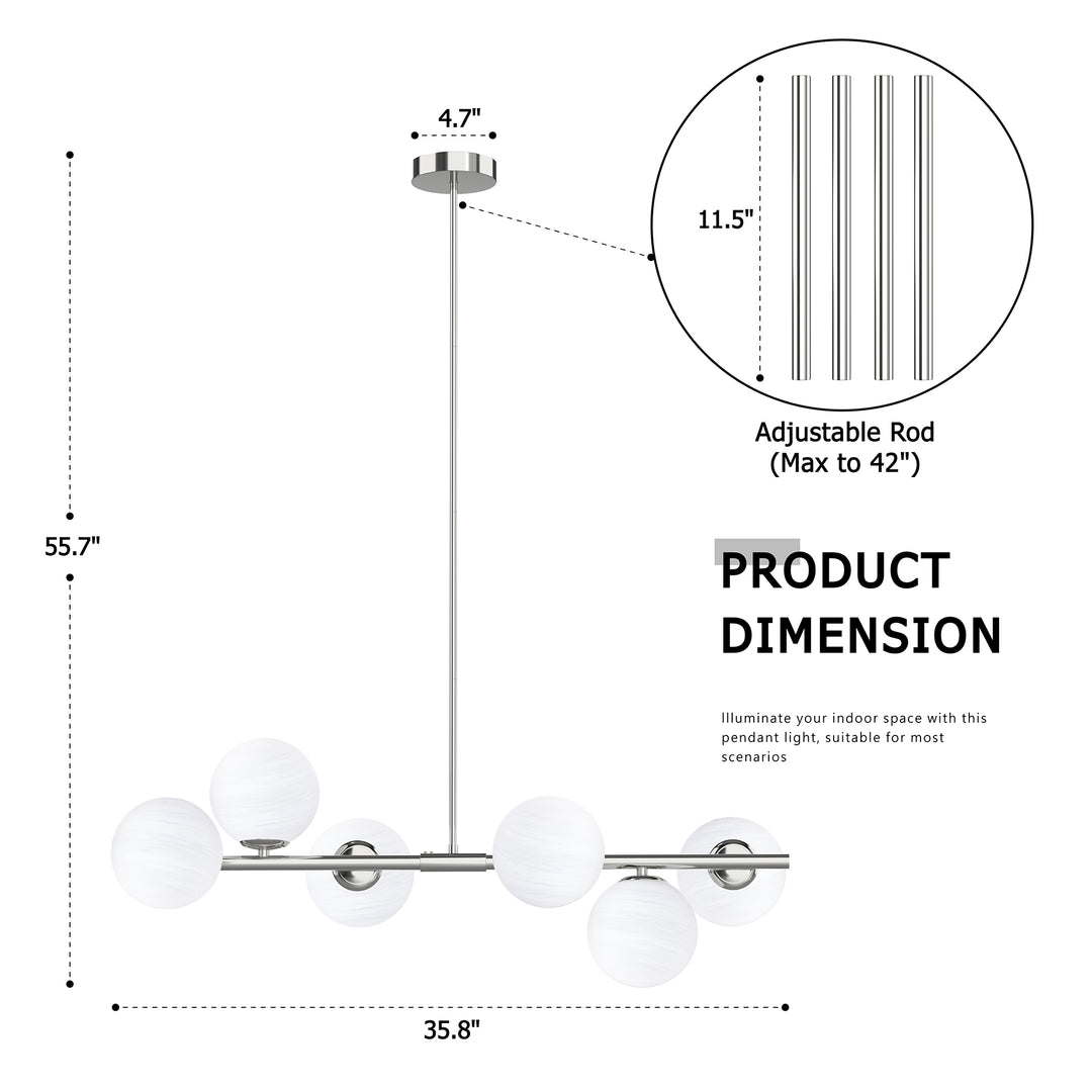 Nimbus 6-light Modern Liner Milky White Glass And Metal Chandelier For Living Room/dining Room #29009
