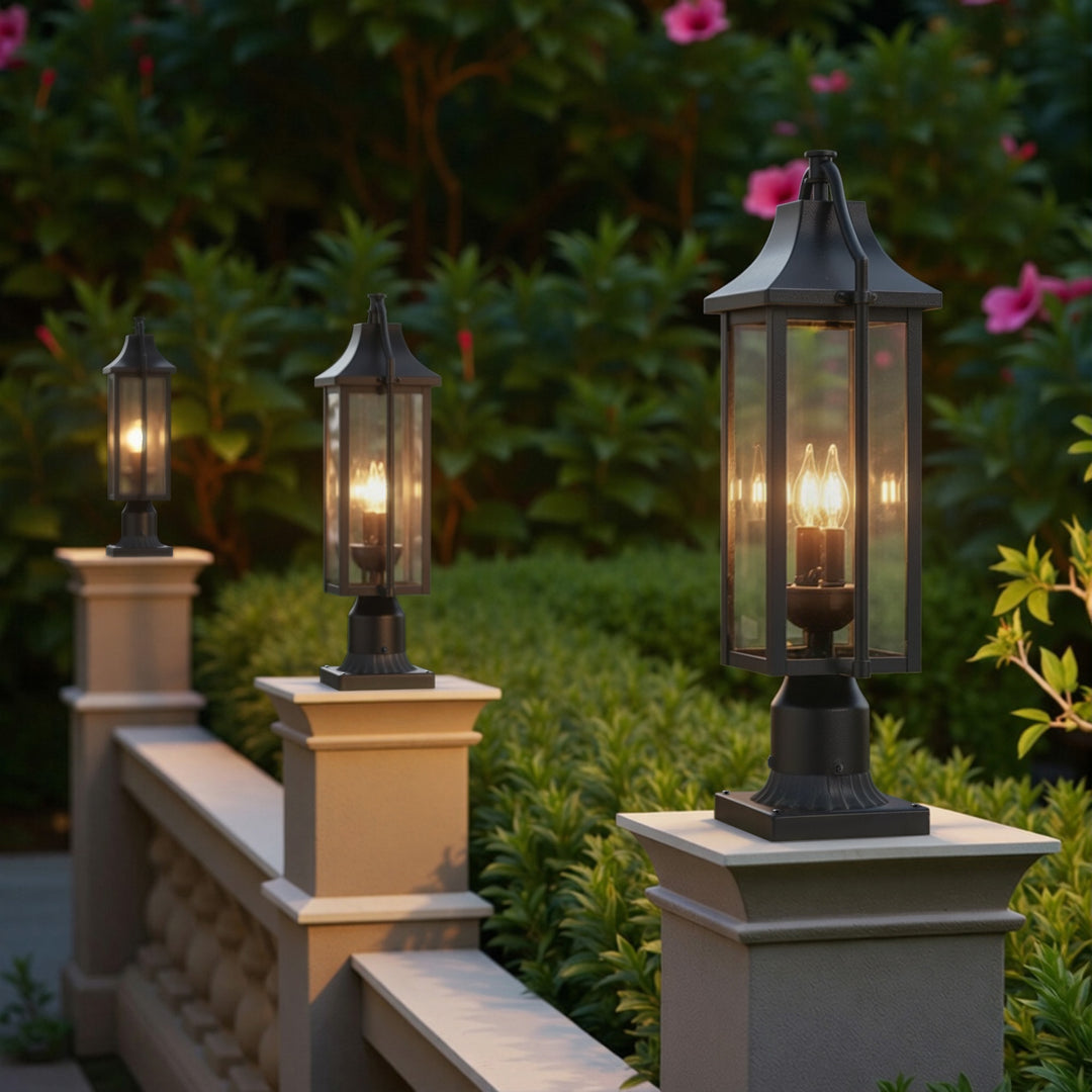 Pathfinder 23''H Black Outdoor Post Light with Clear Tempered Glass and Pier Mount Base #OP7114