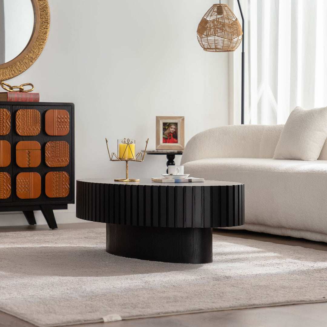 Timeless Round Coffee Table Handcrafted Relief Wooden Olive-Shaped Tea Table For Living Room #25013