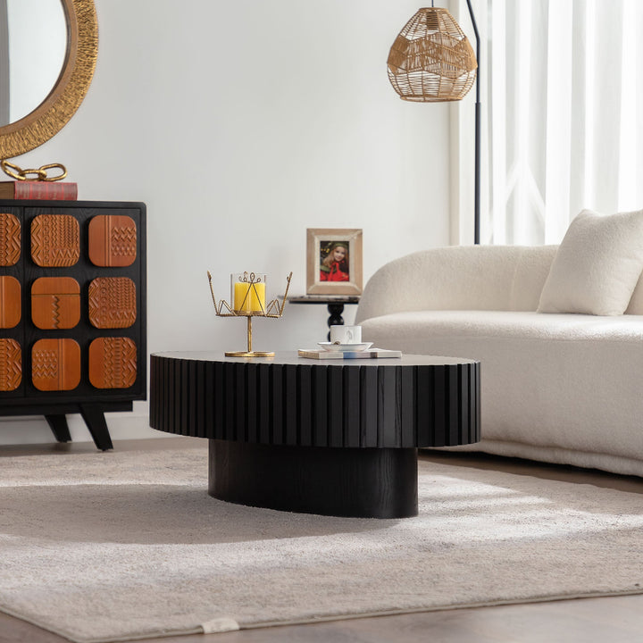 Timeless Round Coffee Table Handcrafted Relief Wooden Olive-Shaped Tea Table For Living Room #25013