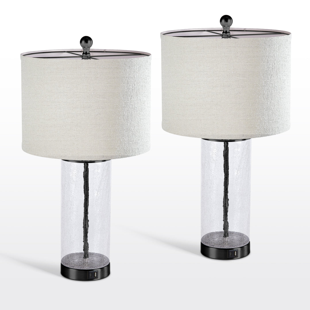 23.25" Modern Glam Glass And Metal Table Lamp With Usb For Living Room/bedroom (Set of 2) #T263