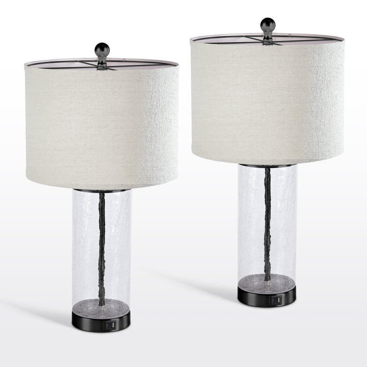 23.25" Modern Glam Glass And Metal Table Lamp With Usb For Living Room/bedroom (Set of 2) #T263