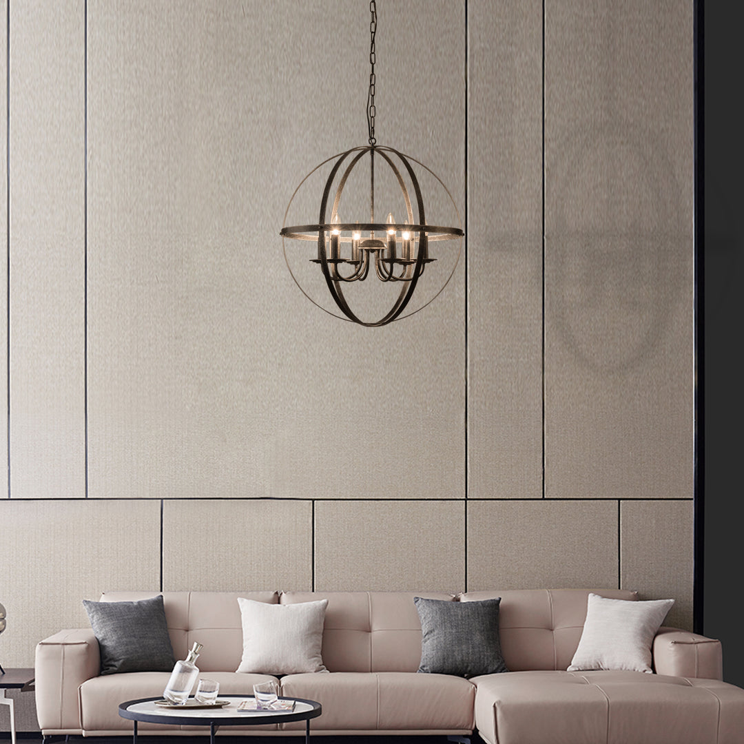 Maxax 6 - Light Statement Globe Chandelier With Wrought Iron Accent #MX18169