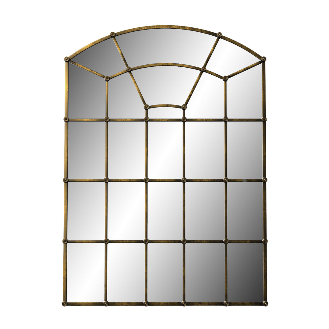 Reflect Vintage Metal Framed Arch Bronze Window & Wall Mantel Mirror For Living Room Entryway #30005