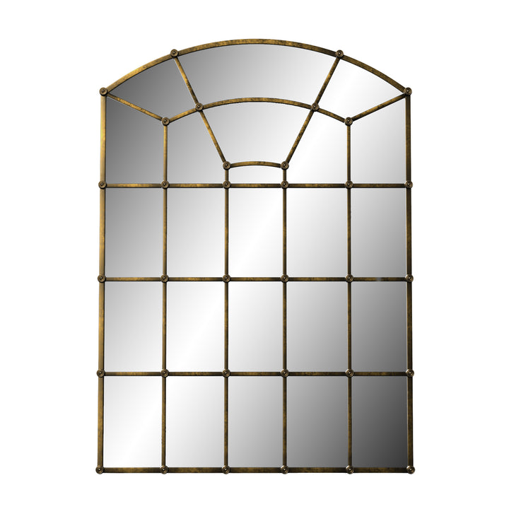 Reflect Vintage Metal Framed Arch Bronze Window & Wall Mantel Mirror For Living Room Entryway #30005