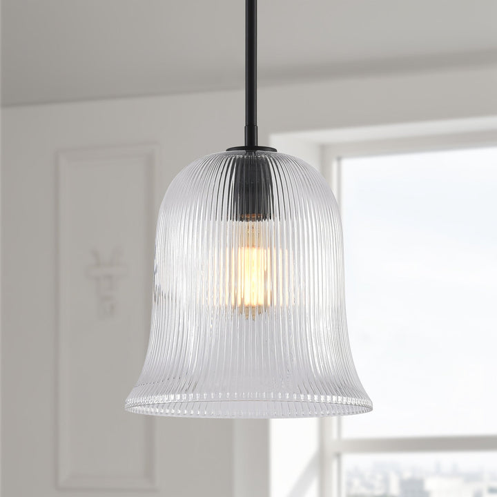 Glimmer 1-Light Metal & Glass Modern Bell Adjustable Rod Single Pendant Light #48001